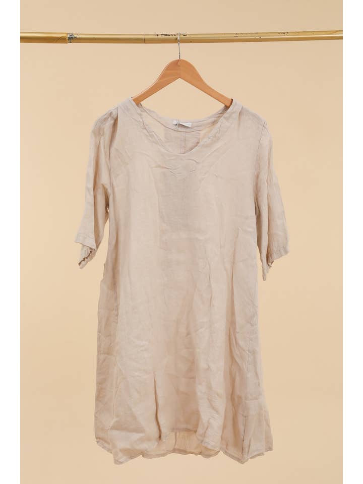 la maison des fibres naturelles - Wholesale Dress - Women's - V-neck linen dress 10605 100%LINEN