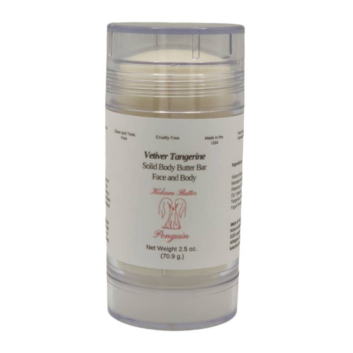 Kokum Butter Penguin - Wholesale Solid Lotion - Vetiver Tangerine (Lotion Bar) Clear Twist Up Tube