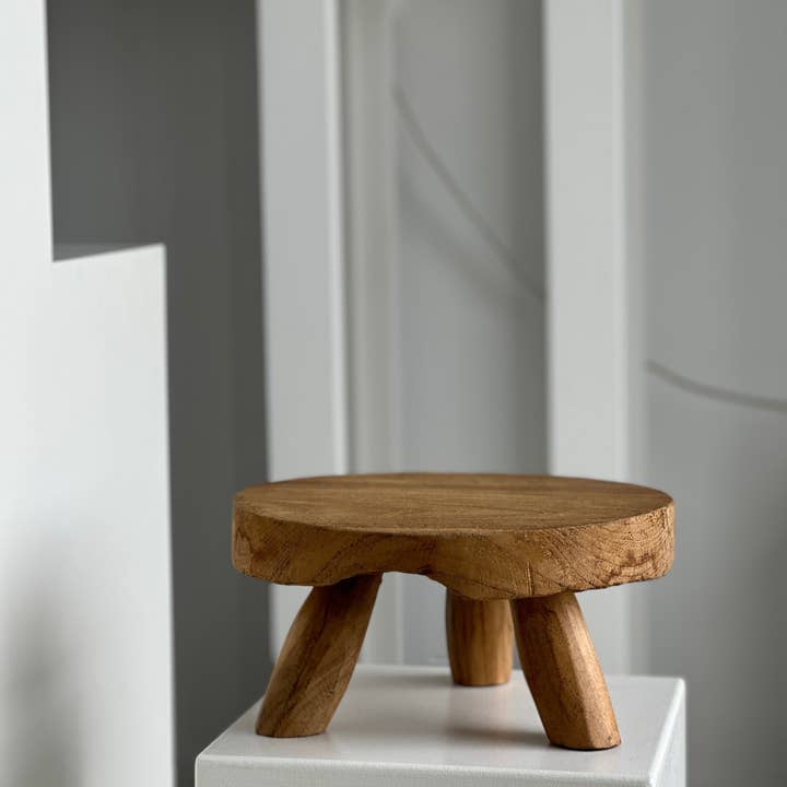 Office Objets - Wholesale Stool - Small low three-legged stool in upcycled blond teak D:30 H:15107