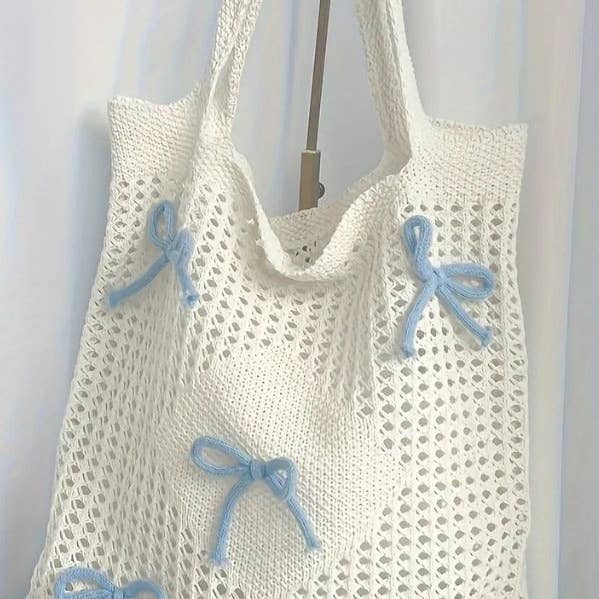 1st Allie - Wholesale Beach Bag - Bow Crochet Tote Beach Bag0
