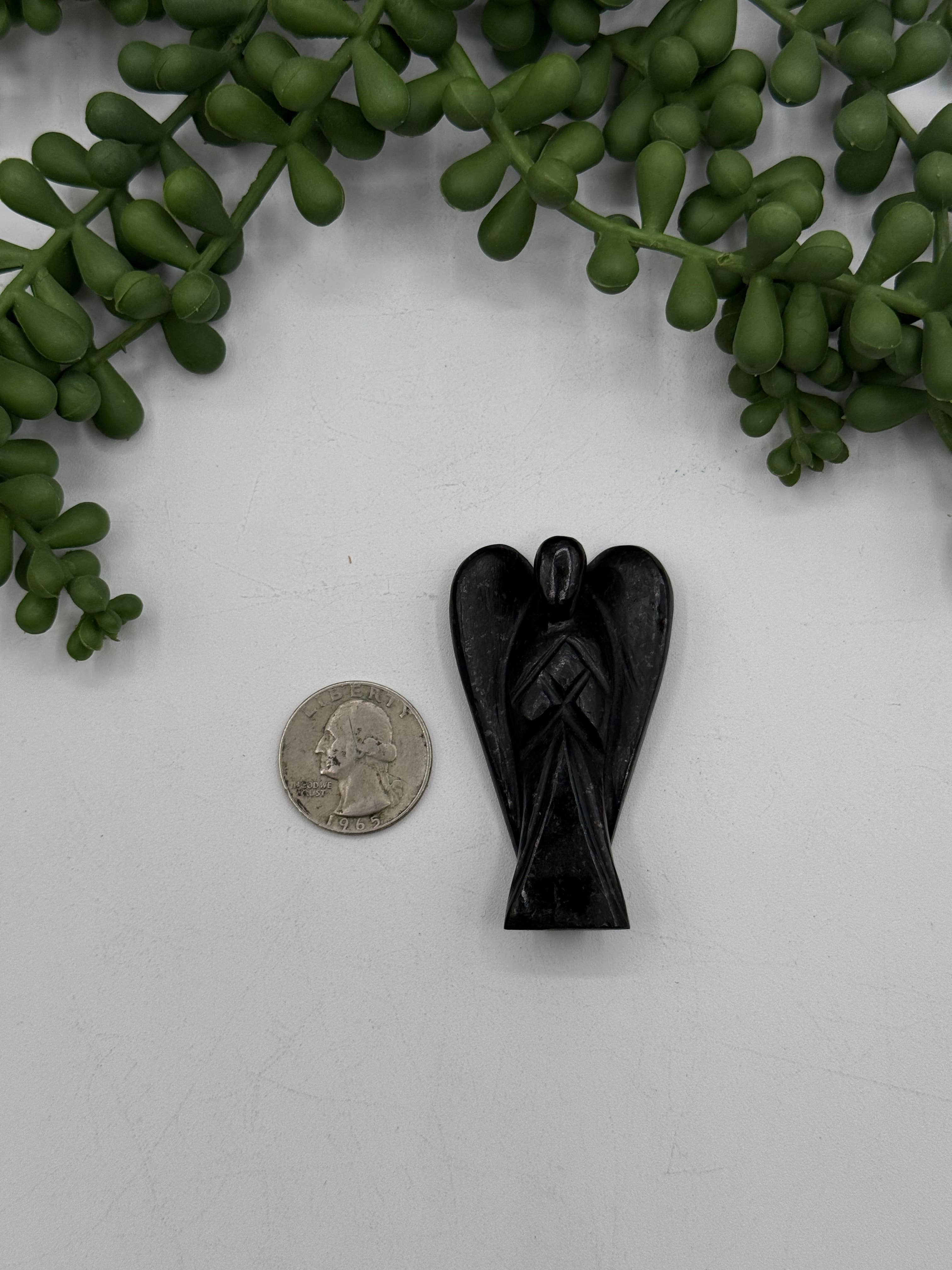 Meraki Gemstones – wholesale Decorative figurine – Shungite Hand Carved Angel  2" Tall (Approx)4