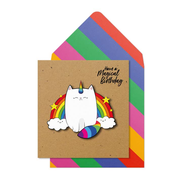 Meowgical Cat, 3D Handmade Greeting Card for wholesale by Tache