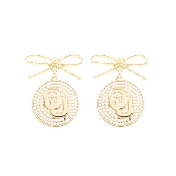 Oklahoma Pearl Bow Medallion Earrings for wholesale by Brianna Cannon