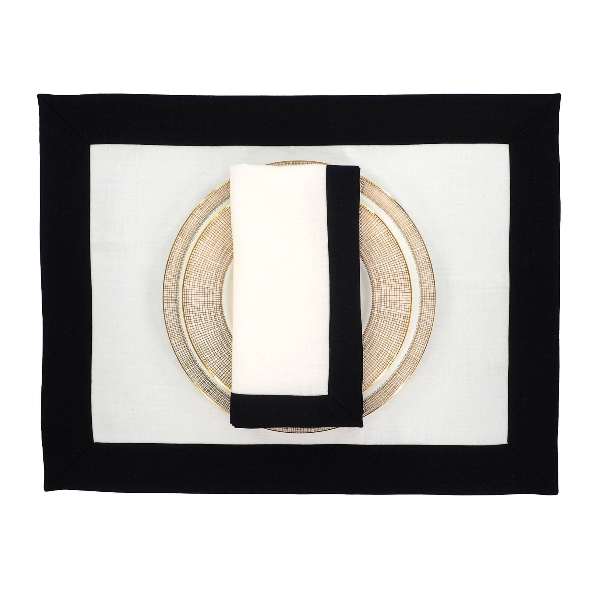 Chouchou Touch – Engroshandel Middags- og stofserviet – Linnedservietter med sorte kanter, sæt med 46