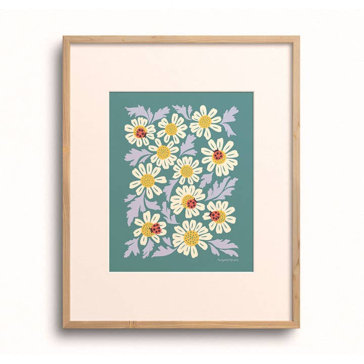Ladybugs & Chamomile Art Print for wholesale by Nuthatch Studio