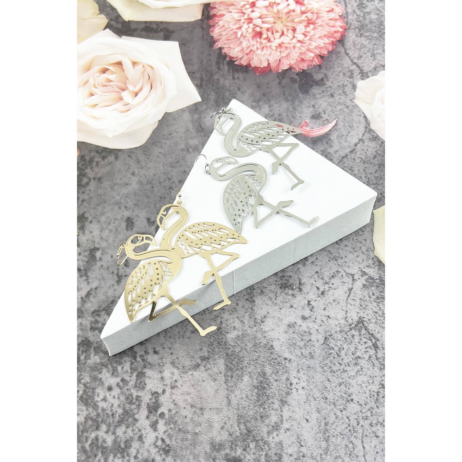 JHP Collection - Wholesale Dangle Earrings - FLAMINGO METAL FILIGREE DROP HOOK EARRING7