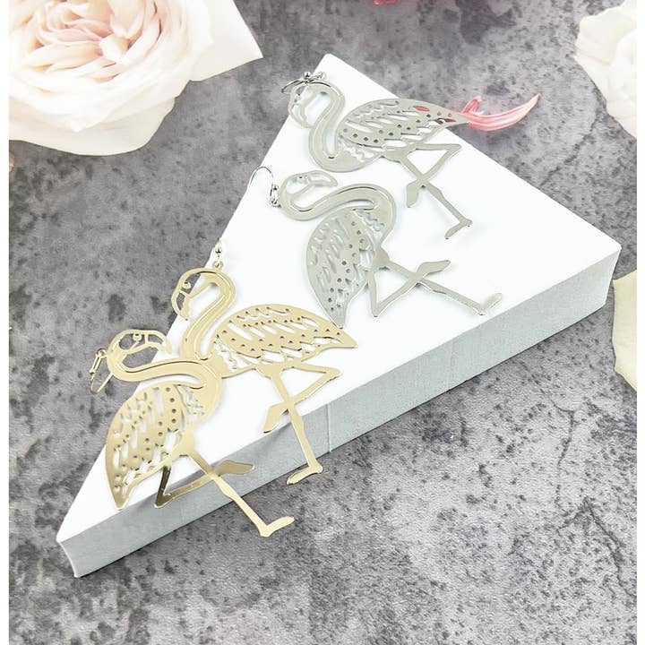 JHP Collection - Wholesale Dangle Earrings - FLAMINGO METAL FILIGREE DROP HOOK EARRING7