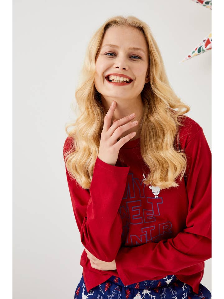 ENNA MODA – wholesale Sleepwear set – Women's – CHRISTMAS PATTERN DESIGN 100% COTTON O-NECK LONG PYJAMA SET7