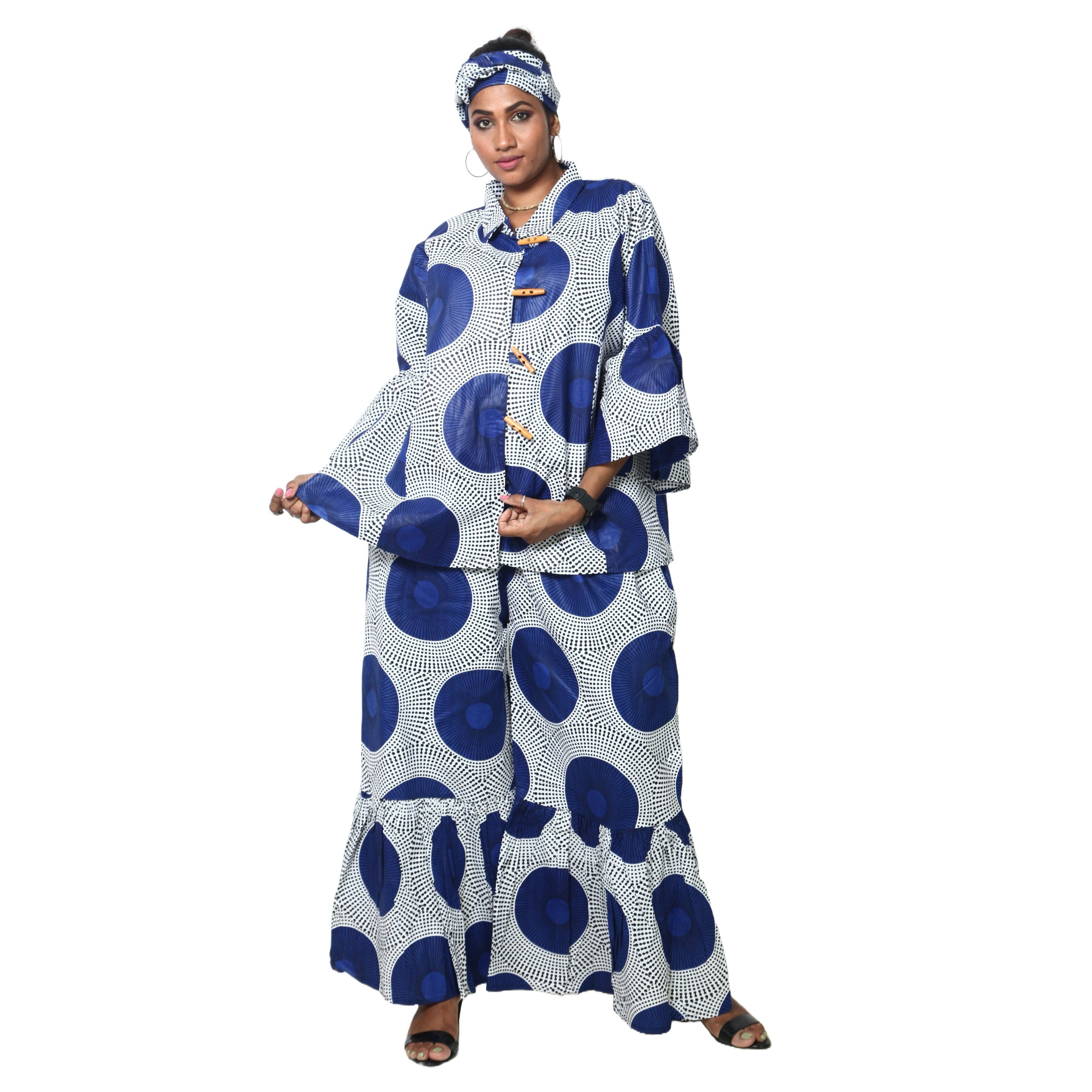 African Stars - Vente Ensemble haut et pantalon (PAS d'intérieur) - Femme - Ensemble Chemisier Femme et Pantalon Palazzo -- Imprimé FI-405016