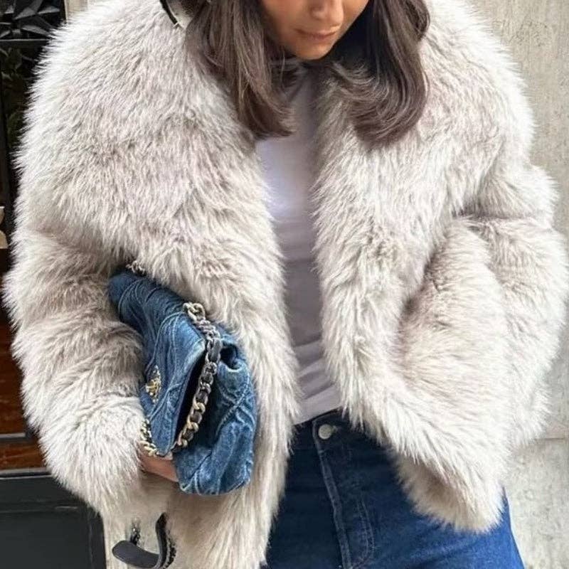 safistyle - Wholesale Fur/Faux Fur Coat - Women's - Loose Faux Fur Collar Coat9