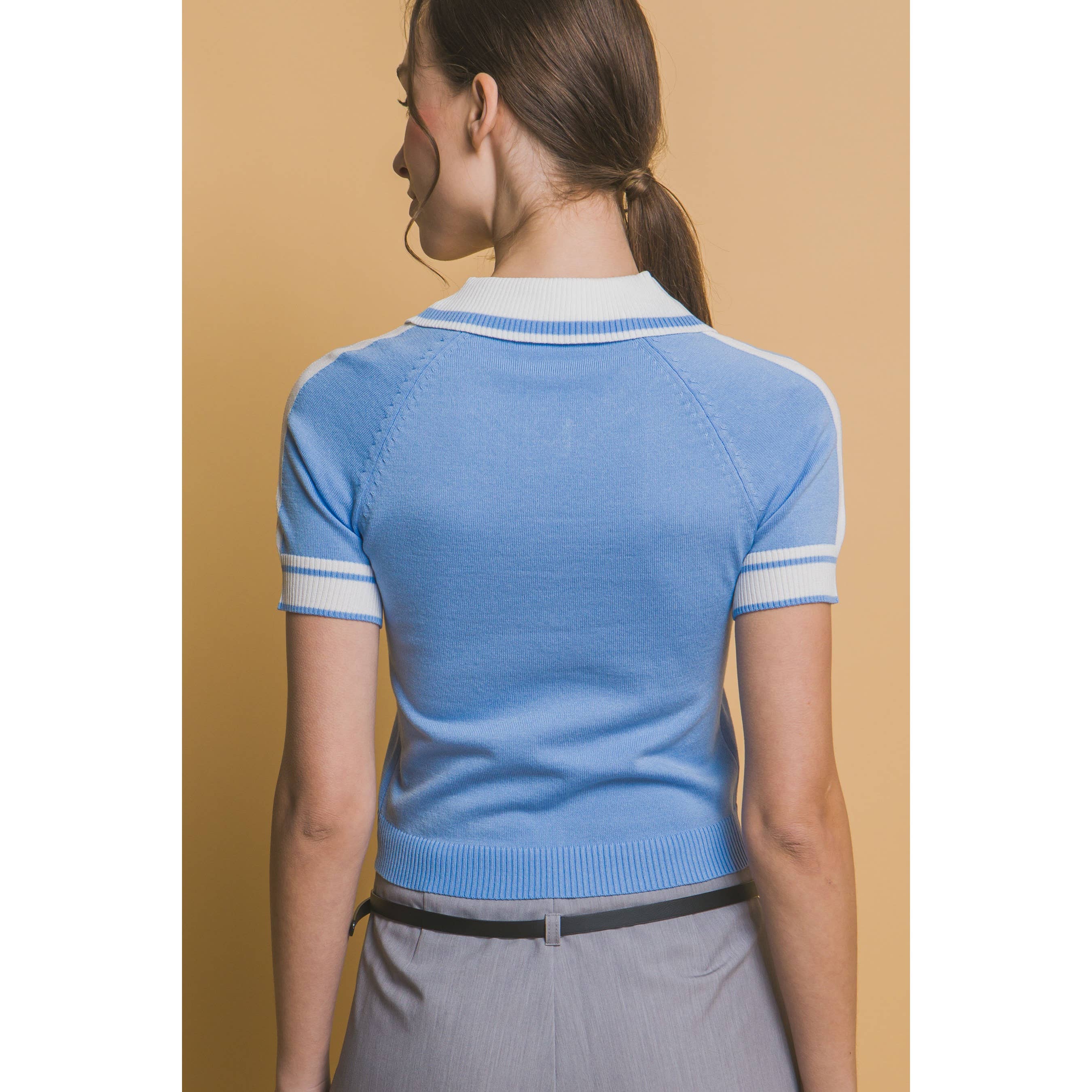 Paperdoll - Wholesale Knit Top - Women's - Striped Knit Polo Shirt4