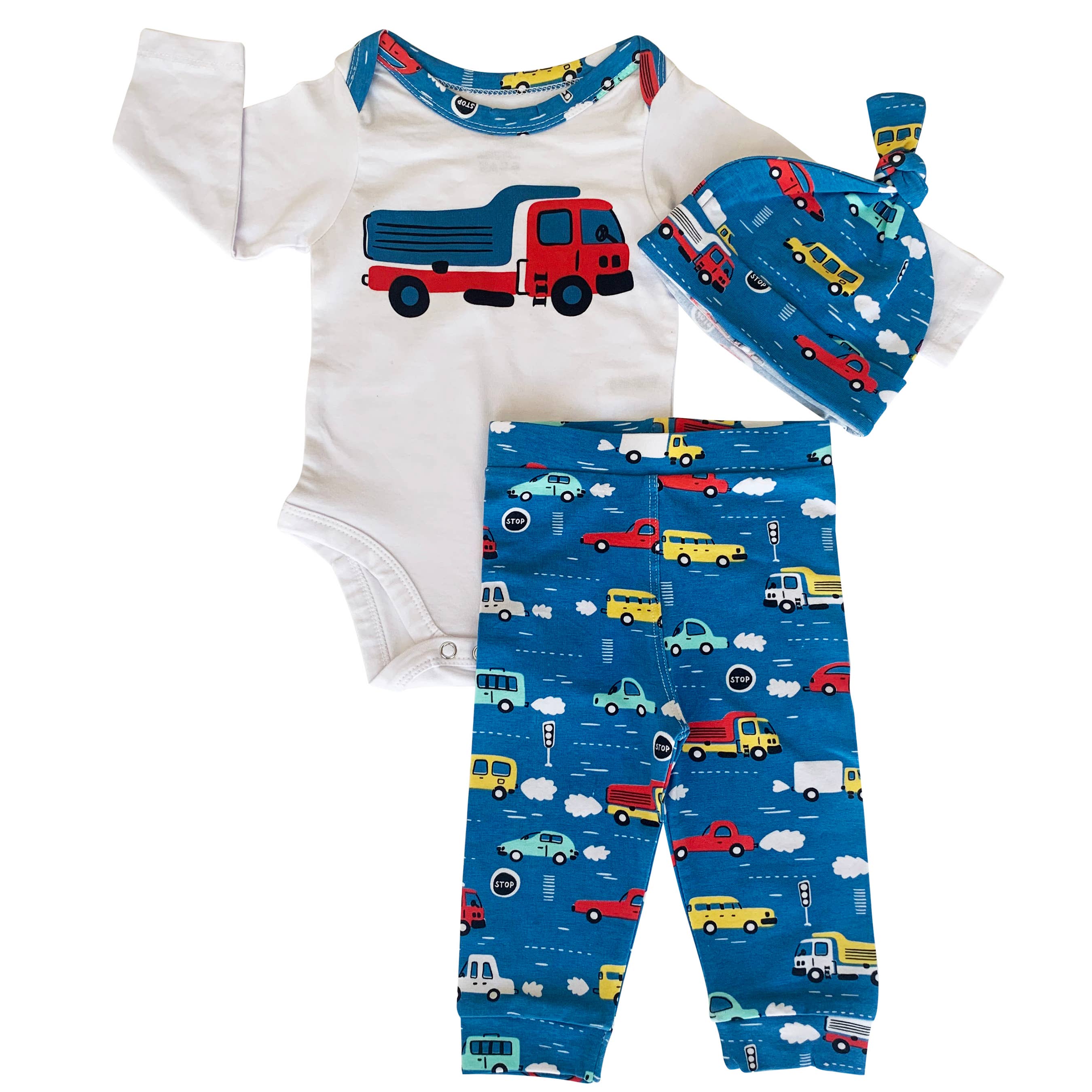 AnnLoren – wholesale Clothing set – Baby – Boys 3 pc Baby Shower Gift  Layette Onesie Cars &amp; Trucks PJS6