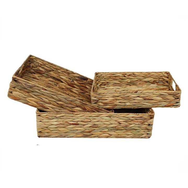 Water Hyacinth Shallow Rectangular Storage Basket for wholesale by Red Hamper