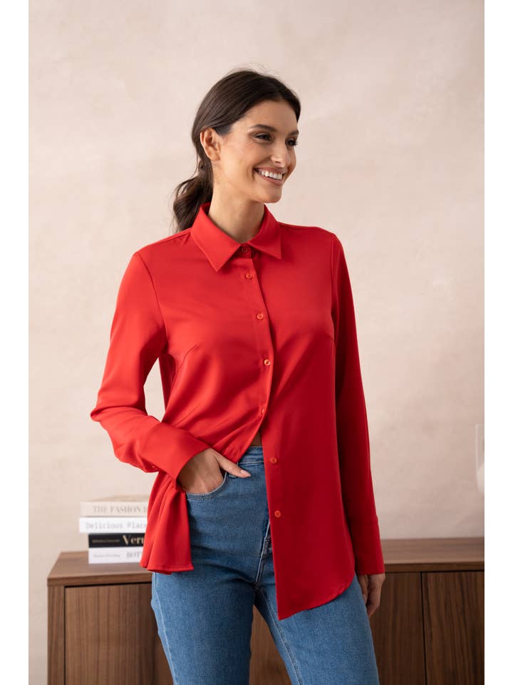 Attentif Paris - Wholesale Buttoned-down shirt – Women's - Satin shirt with classic notched collar47