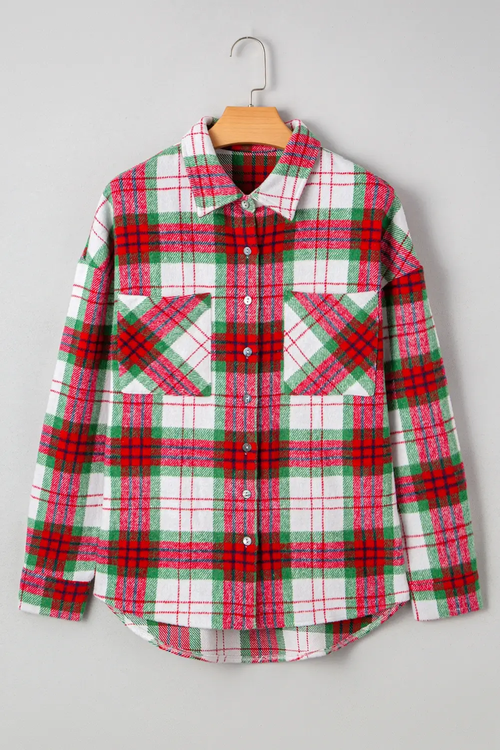 Red Active Christmas Plaid Flannel Shacket for wholesale on Faire1