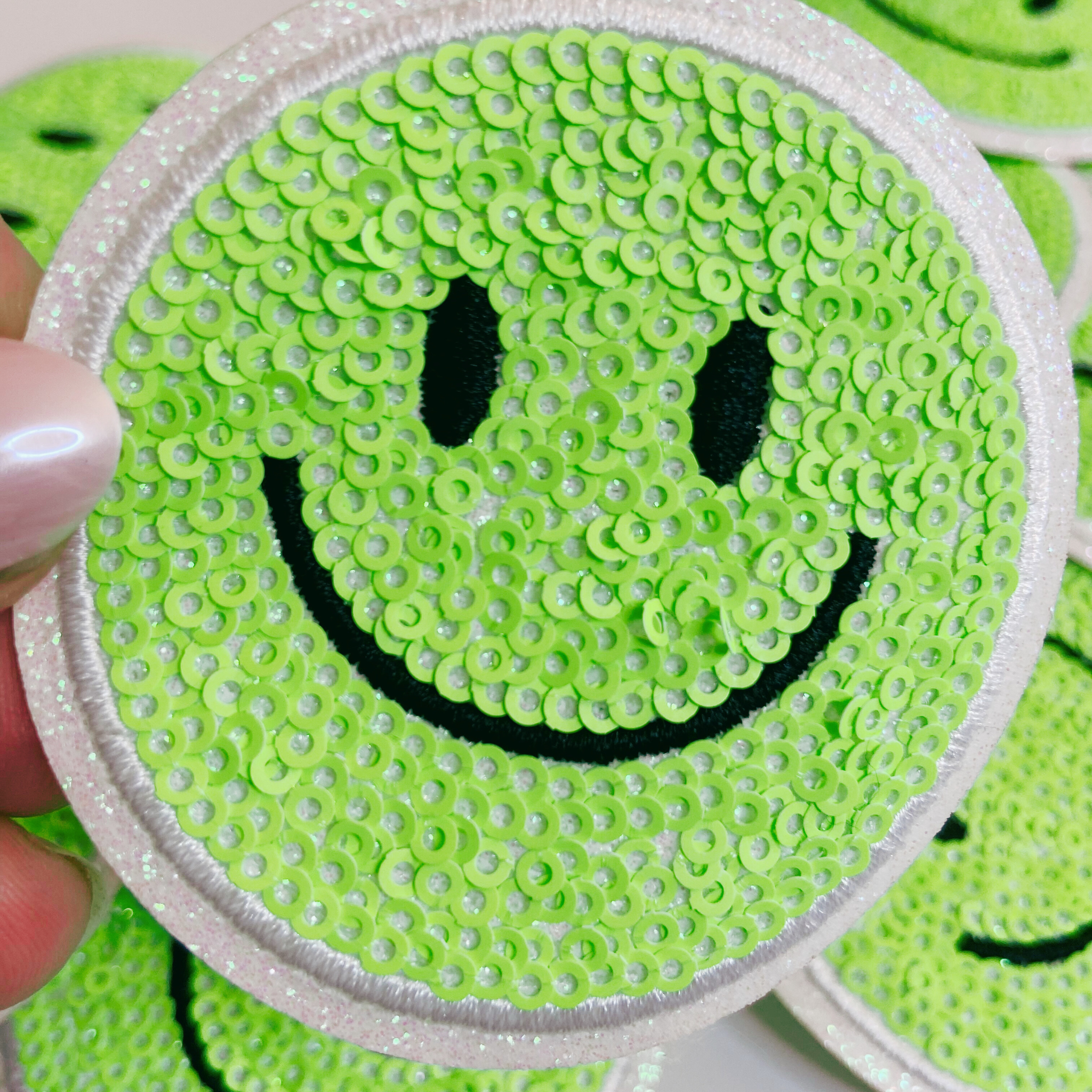 TEELUX - Wholesale Patch - NEON Sequin Smiley Face Patch - 2.5" x 2.5"  - hat Patch10