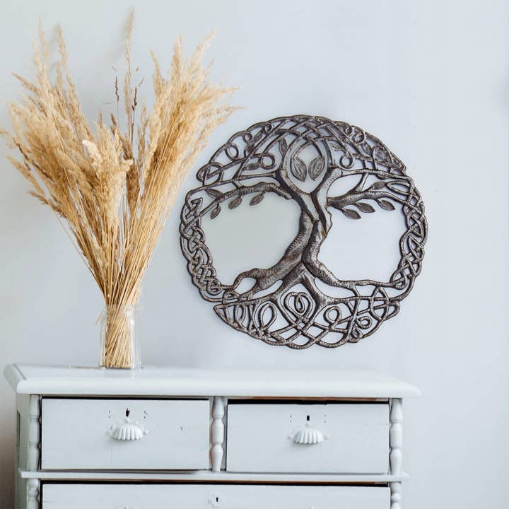 Global Crafts - Vente Décoration murale - Art mural tambour en métal d'arbre de vie celtique 24"1