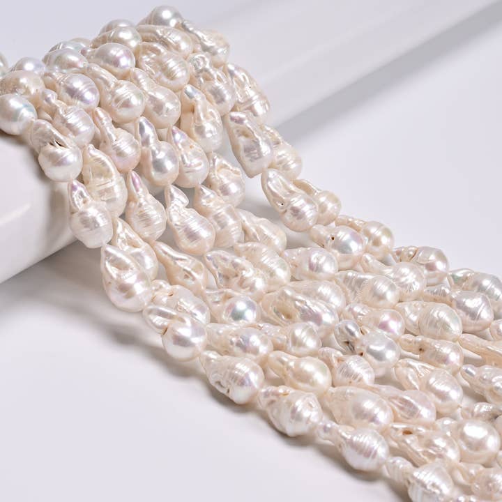 CRCBEADS - Wholesale Beads - Natural White Fresh Water Pearl Baroque Shape Beads 12-14x14-18mm 15.5" Strand