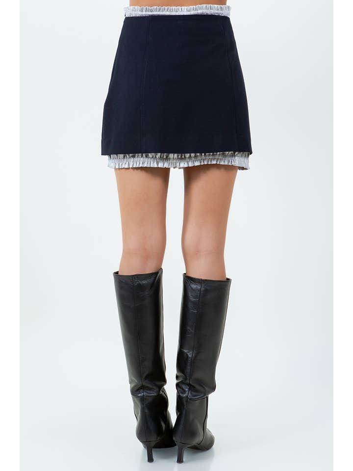 CONTRAST RUFFLE HEMMING DETAILED MINI SKIRT - NAVY for wholesale on Faire