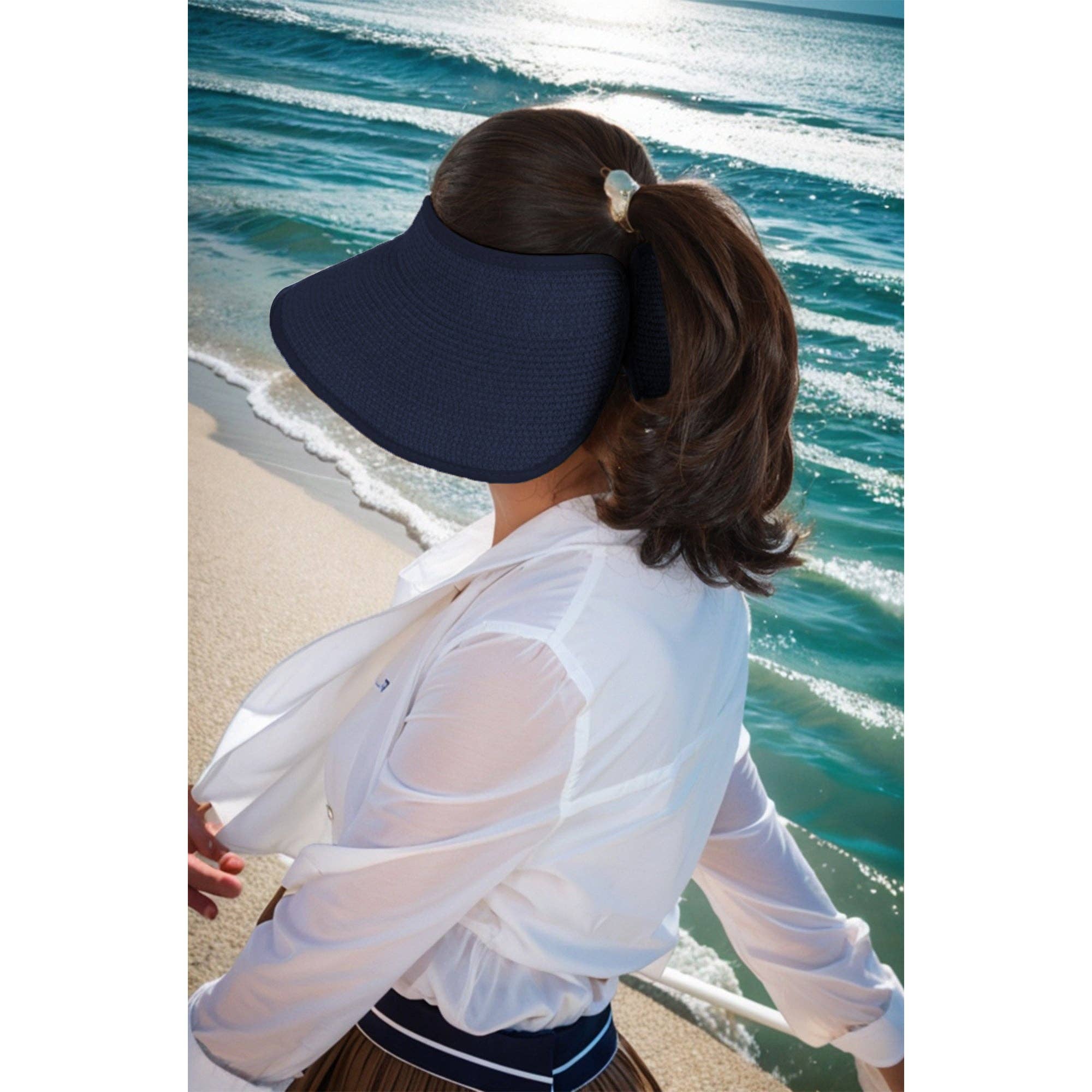 AK Brand – wholesale Visor – Women's – Wide Brim Roll-Up Straw Sun Visor Packable Beach Hat UV2