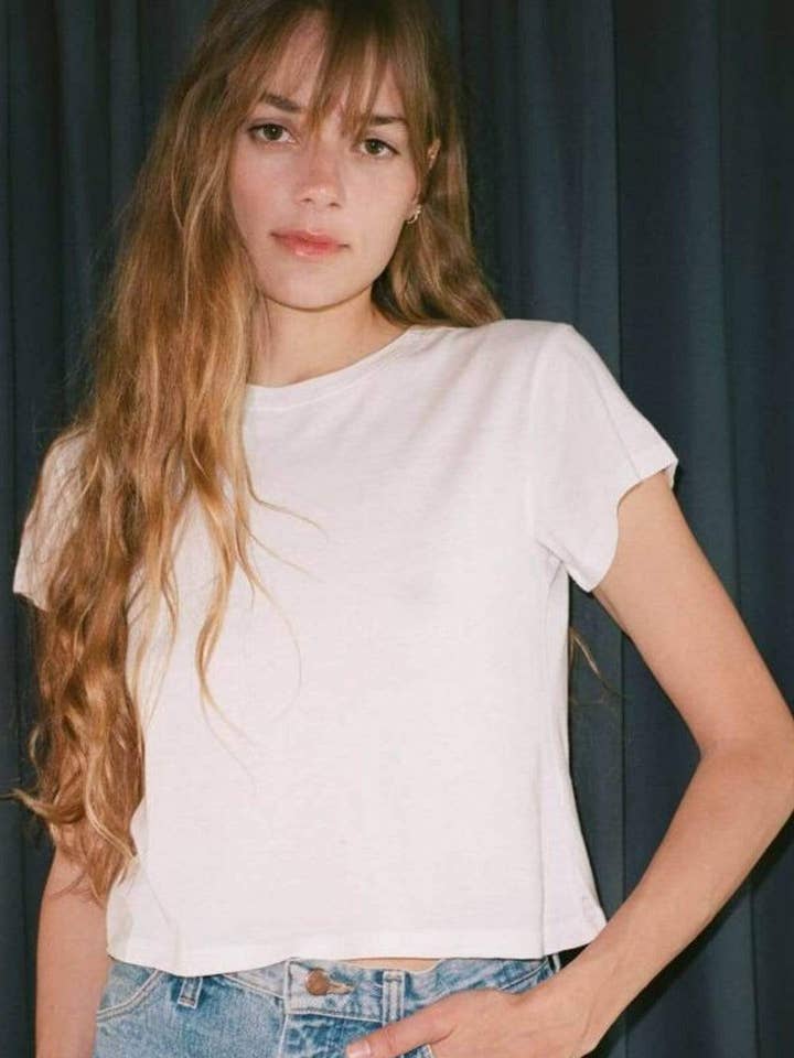 Beverly 100% cotton cropped White Tee for wholesale by Modern Society