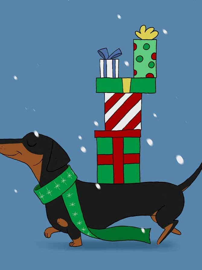 Lámina artística de perro salchicha, Navidad para venta al por mayor de Brian Rubenacker studios