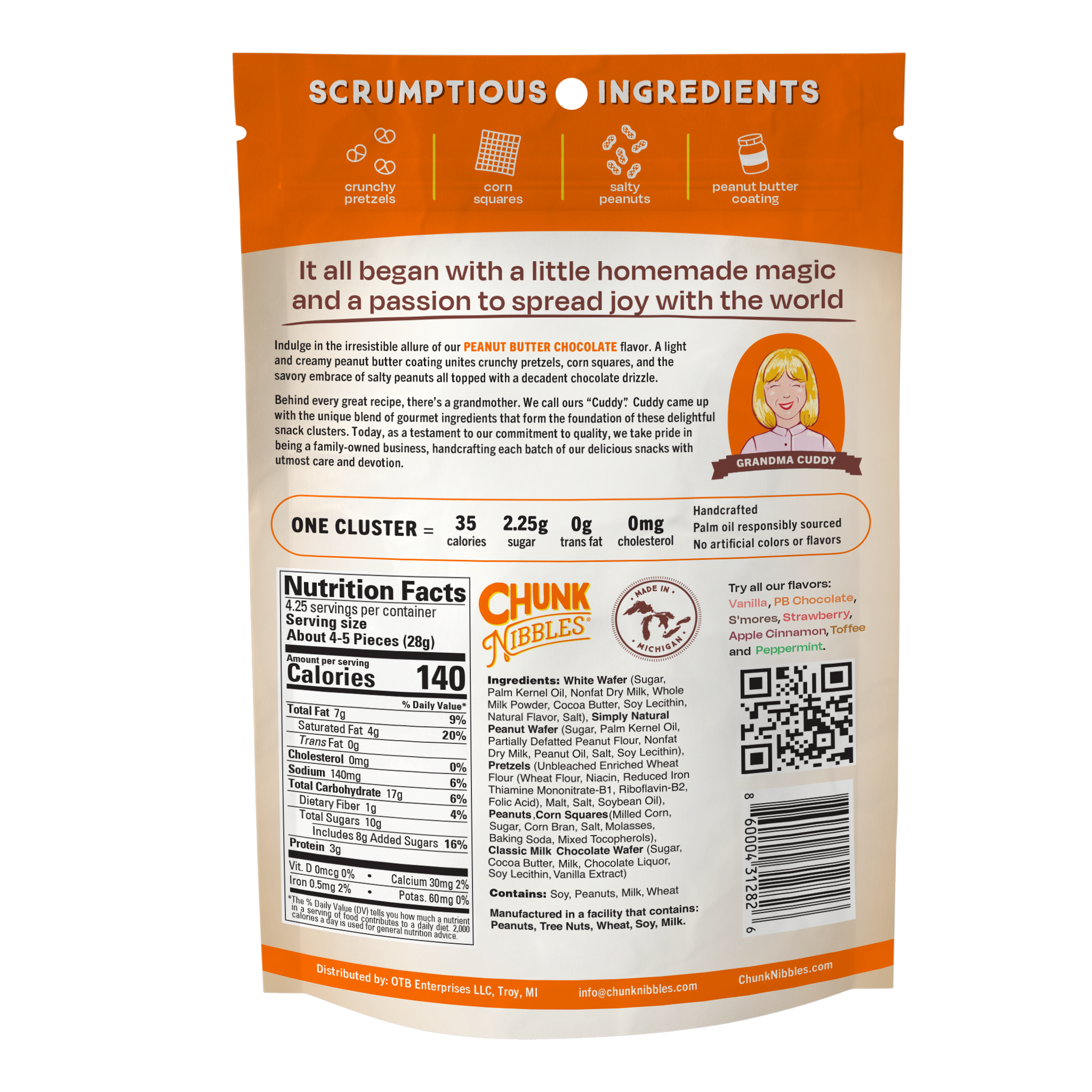 Chunk Nibbles - Wholesale Pretzels - Peanut Butter Chocolate Chunk Nibbles 4.25oz Pouch6