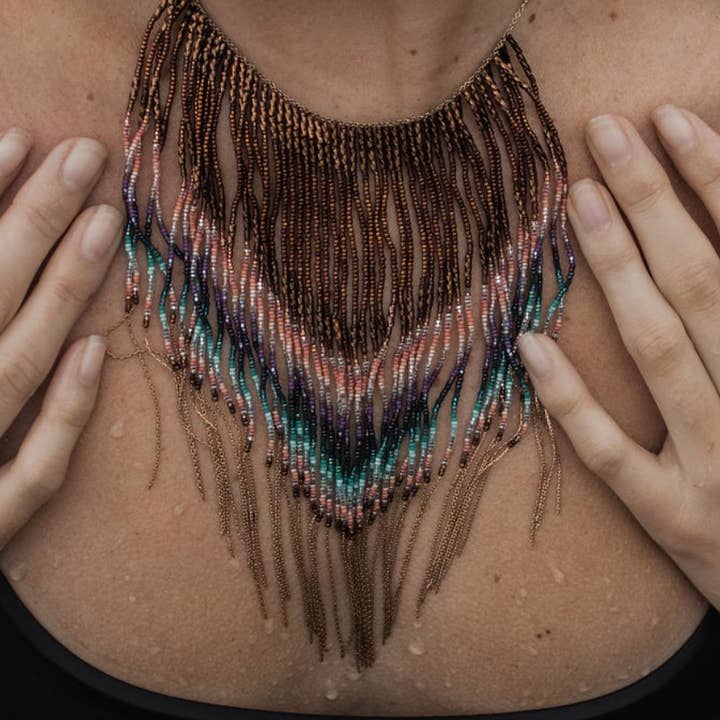 Rose Gold Fringe Necklace 15-20" Long for wholesale by Maui Swan Designs