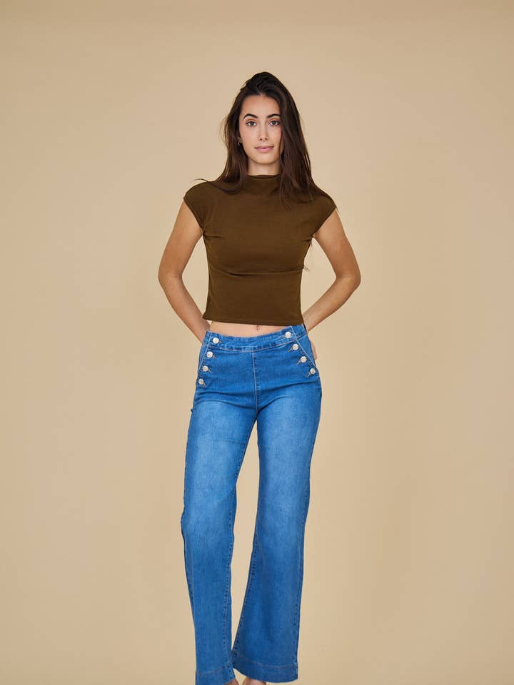 Denim Women's Wide-Leg Jeans (Button Closure) - ANA & LUCY for wholesale on Faire