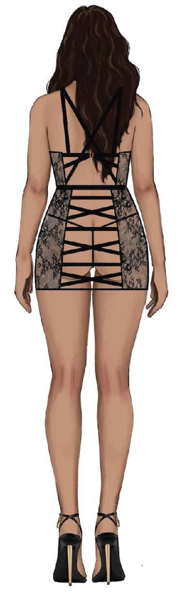 House of Desire - Wholesale Lingerie Set - Women's - KIKI LACE STRAPPY & BACKLESS CHEMISE & G-STRING SET16