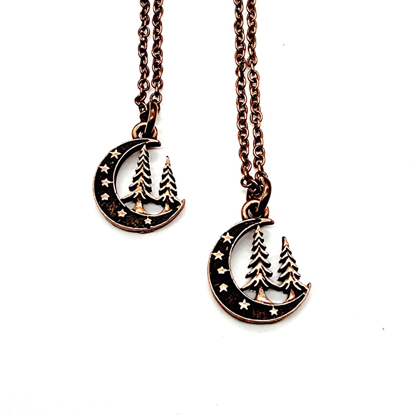 MergingMetals - Wholesale Pendant/Charm Necklace - “Midnight Pines” Crescent Moon Forest Necklace – Copper1