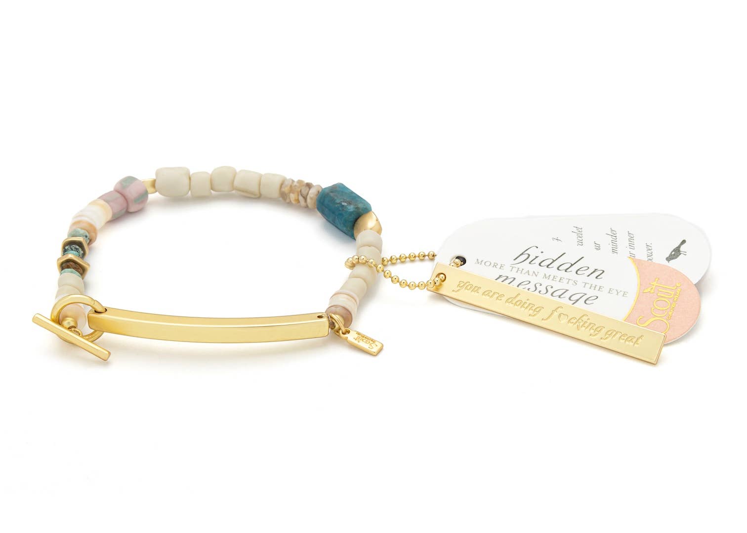 Scout Curated Wears - Wholesale Beaded Bracelet - Hidden Message Bracelet - F♥cking Great/Blue Apatite/Gold3