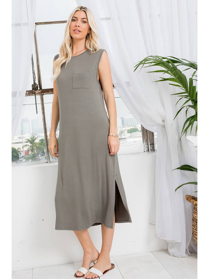 Sweet Lovely by Jen – Vestido - Mulher por atacado – VESTIDO MIDI CASUAL EM MALHA JERSEY COM BOLSO MACIÇO SEM MANGAS48