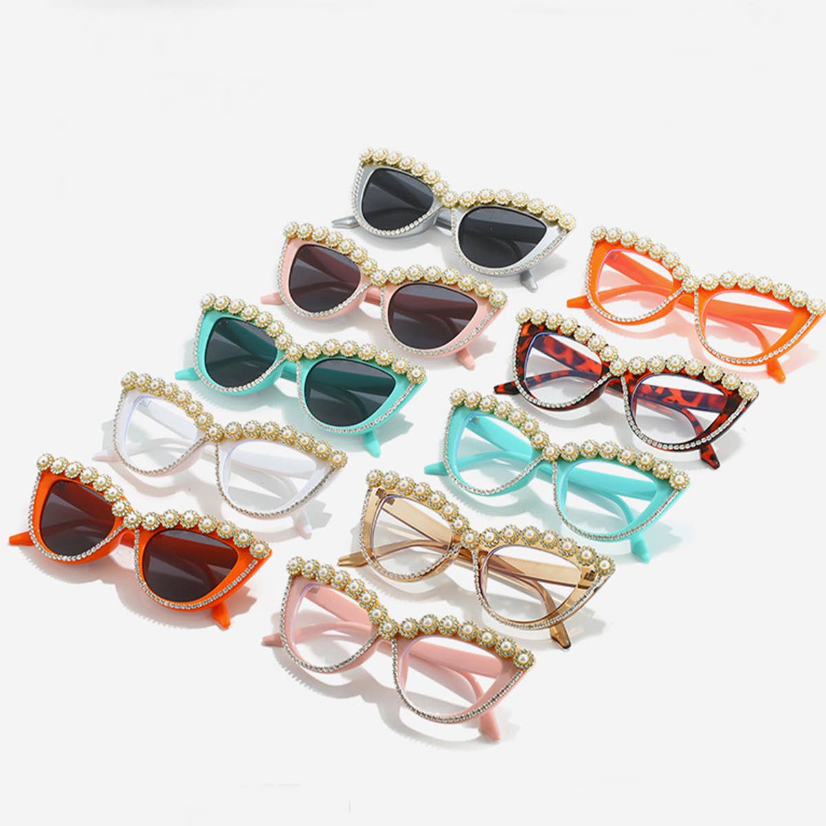 ACCITY - Wholesale Sunglasses - Women's - HANDMADE RHINESTONE PEARL RETRO CAT-EYE SUNGLASSES_CWASG026815