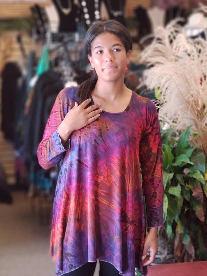 Purple Tie Dye Long Sleeve Tunic for wholesale by Zumi