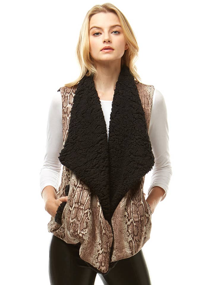 Hana - Wholesale Outerwear Vest - Women's - Snake Skin with Fur Lining Vest