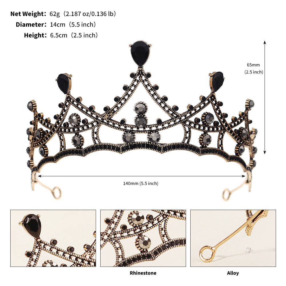 Tourtiwi - Wholesale Tiara - Women's - Obsidian Tiara Rhinestone Alloy Headdress Black Crown56