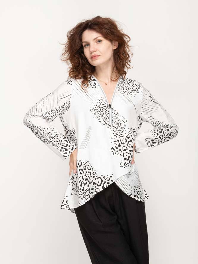 Women Tunic in White with Black Animal Print for wholesale by NIKKY APPARELS