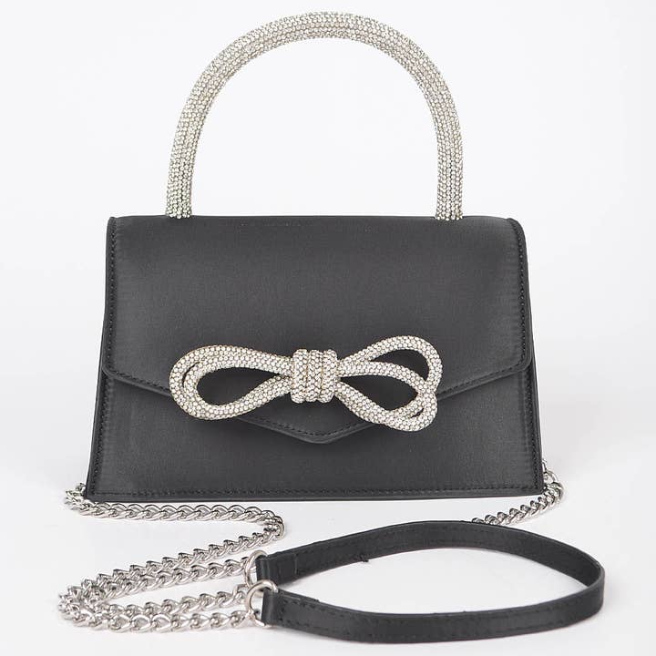 3AM BY H&D ACCESSORIES - Wholesale Top Handle Bag - Women's - RHINESTONE RIBBON HANDLE FLAP BAG