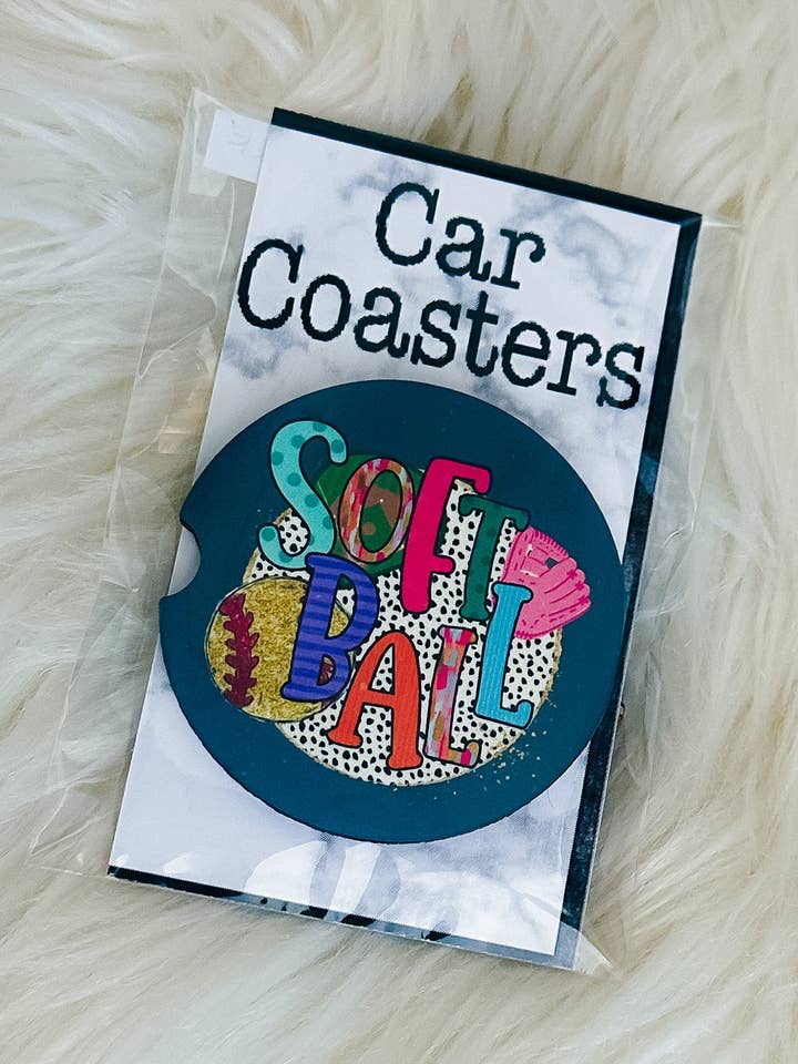 Softball Car Coasters for wholesale by The Sassy Owl