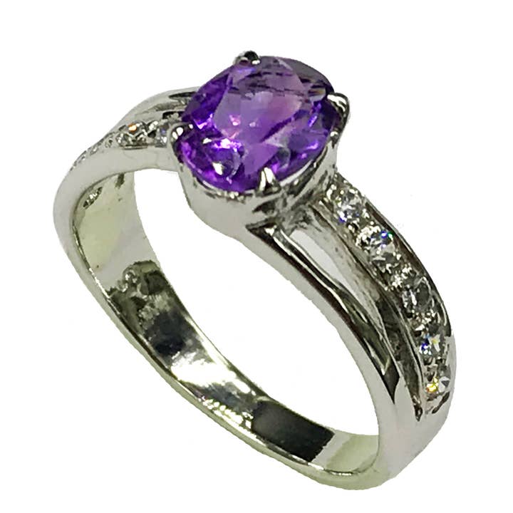 Oval Cut Amethyst Stone on a 925 Sterling Silver Band for wholesale by Weatherham Estate Treasures