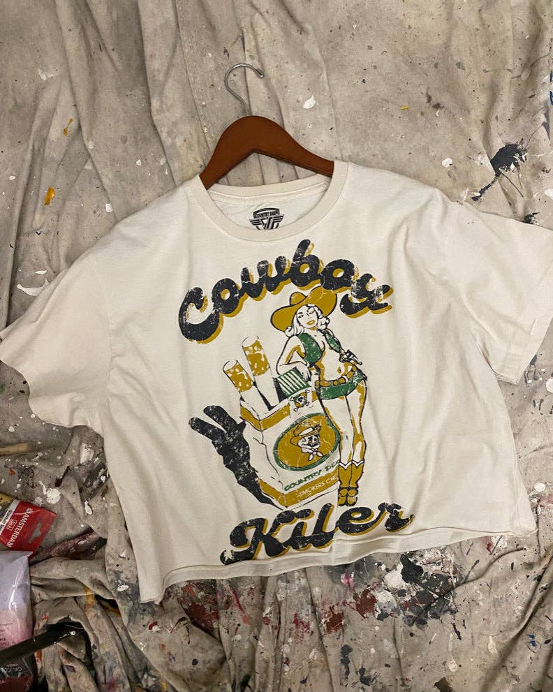 Country Deep Apparel - Wholesale Screen Printed T-Shirt - Women's - Cowboy Killer Relaxed Crop T-shirt5