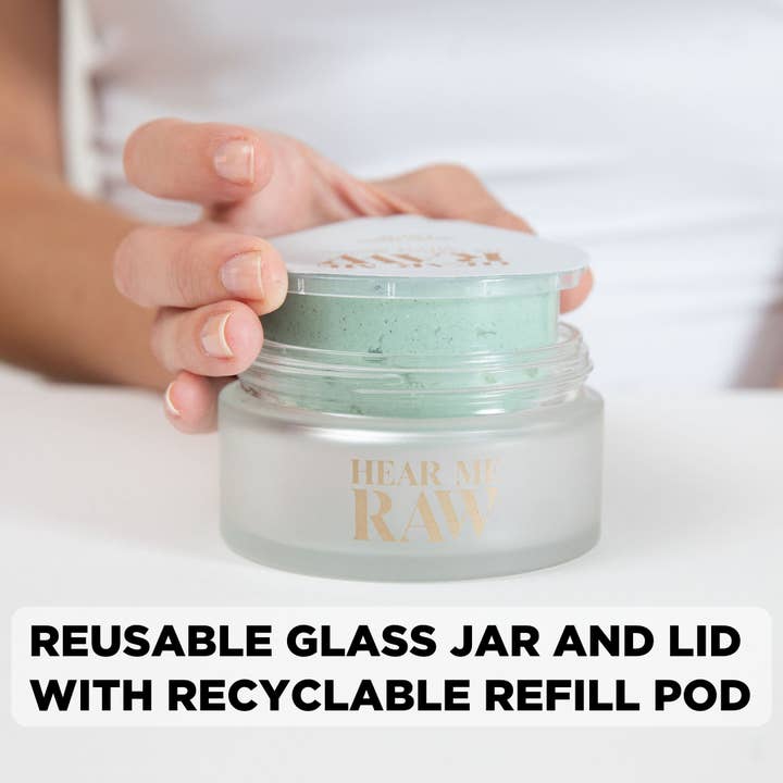 HEAR ME RAW - Wholesale Skincare Face Mask - The Clarifier with French Green Clay Jar + Pod - 2.5 fl oz5