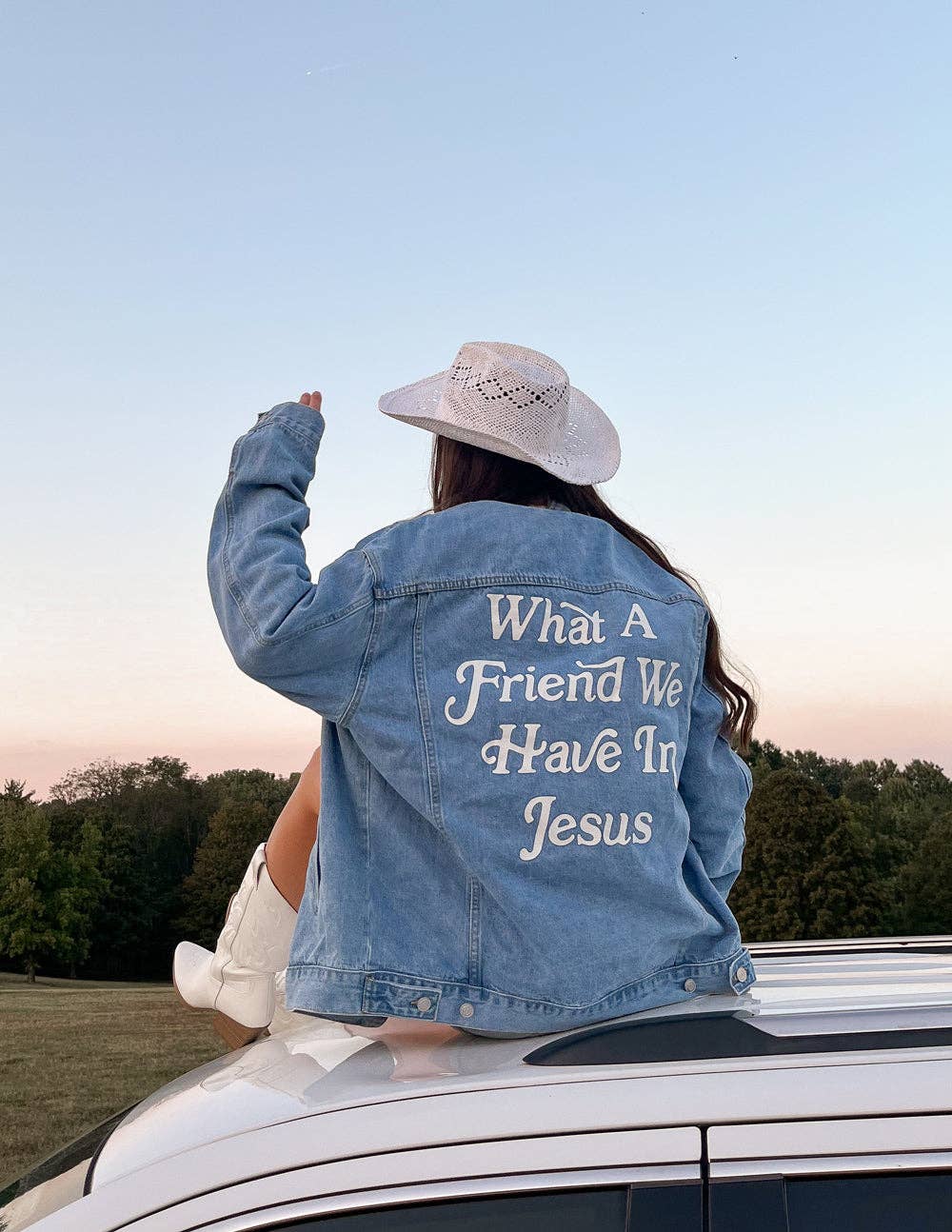 Elevated Faith – Casaco de ganga - Mulher por atacado – Jaqueta jeans "What a Friend In Jesus"10