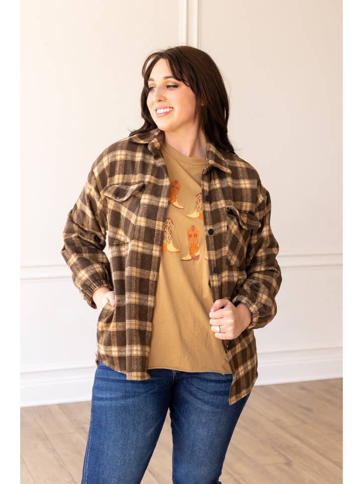 Brown Morning Coffee Oversized Shacket for wholesale on Faire1