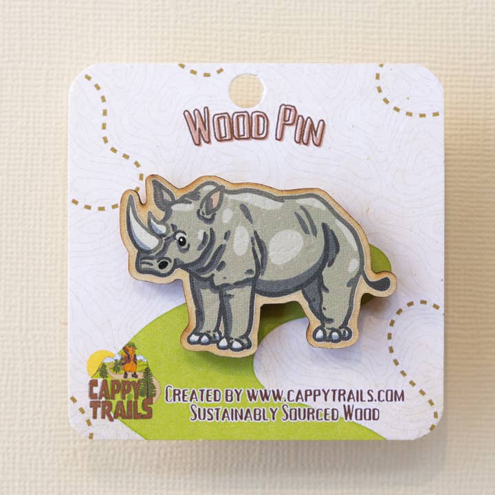 White Rhino Wood Pin for wholesale by Cappy Trails