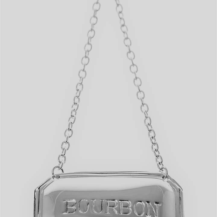 Cut Corner English sterling Decanter Label-Bourbon. SKU #: C1260HMS Bourbon. for wholesale by Corbell Silver
