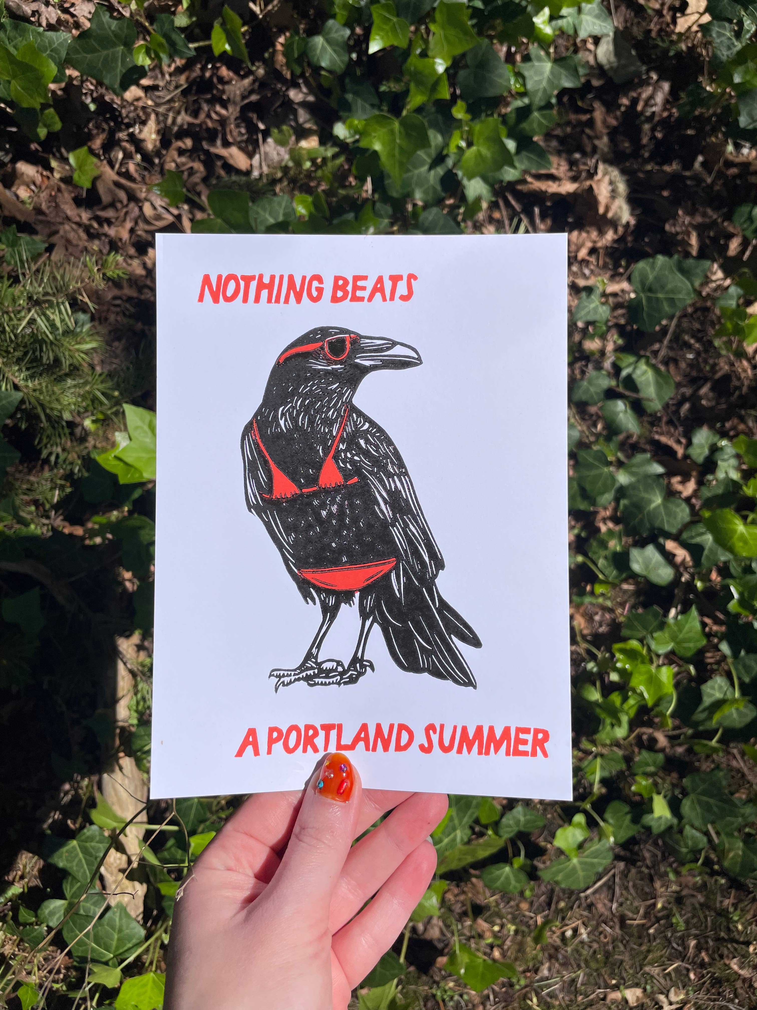 Augury Press - Wholesale Art Print - Portland Crow Linocut Print0