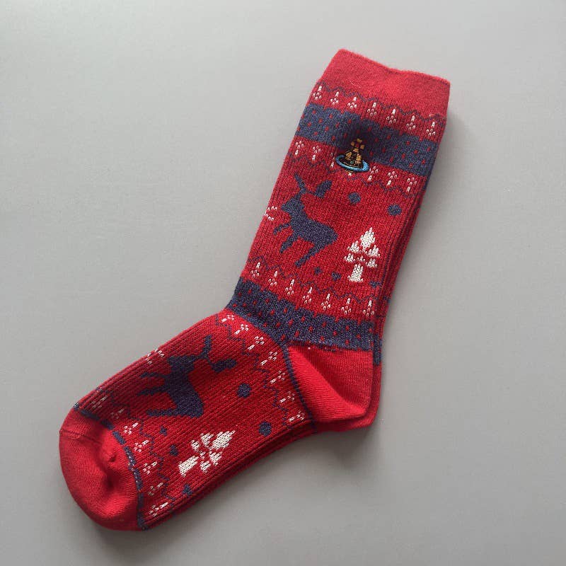 Tourtiwi - Wholesale Socks - Women's - Red Snowflake & Geometric Patterns Christmas Crew Socks17
