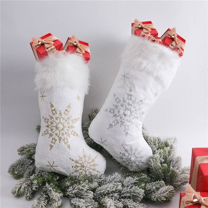 Plush Looks - Wholesale Holiday Stocking - Creative Plush Snowflake Sock Gift Bag Christmas Decoration4